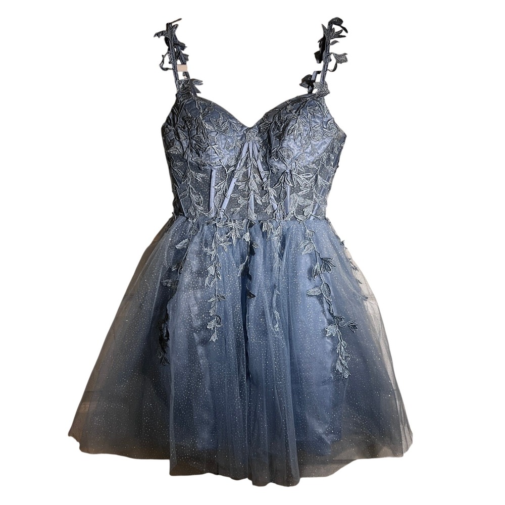 AO YAN Lace Tulle Corset‎ Back Sparkle Dress in Blue, Women's Size XS